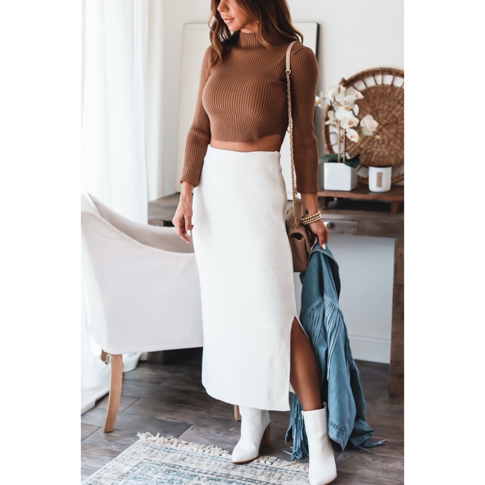 OHM Boutique Delilah White Midi Sweater Skirt